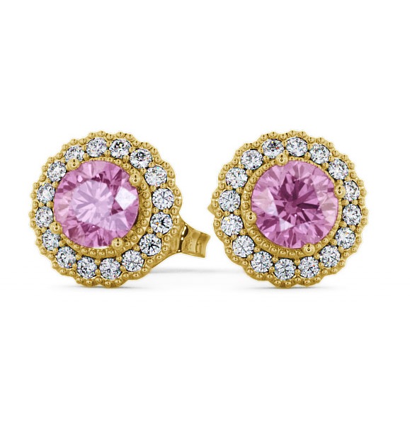Halo Pink Sapphire and Diamond 1.56ct Earrings 9K Yellow Gold GEMERG2_YG_PS_THUMB2 