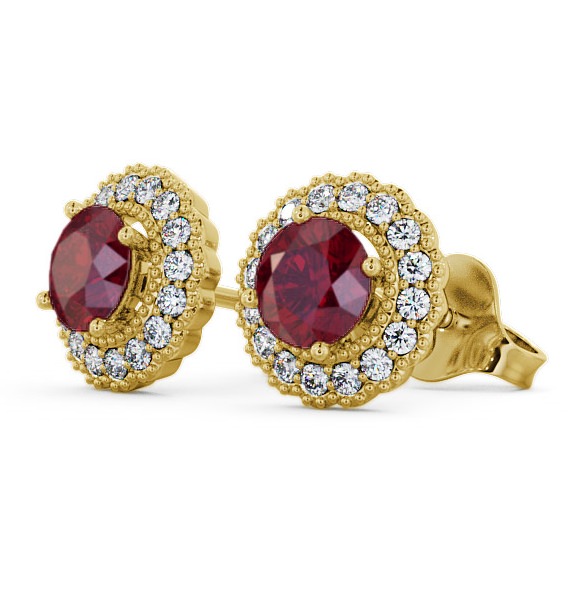 Halo Ruby and Diamond 1.56ct Earrings 9K Yellow Gold GEMERG2_YG_RU_THUMB1