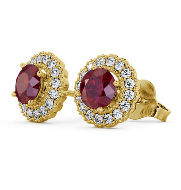 Halo Ruby and Diamond 1.56ct Earrings 18K Yellow Gold GEMERG2_YG_RU_THUMB1