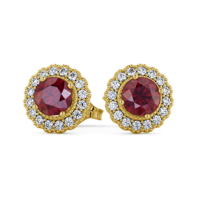 Halo Ruby and Diamond 1.56ct Earrings 9K Yellow Gold - Braga GEMERG2_YG_RU_UP