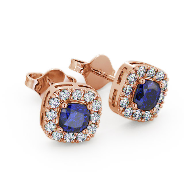 Halo Blue Sapphire and Diamond 1.12ct Earrings 18K Rose Gold - Turin GEMERG3_RG_BS_FLAT