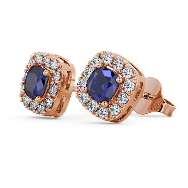 Halo Blue Sapphire and Diamond 1.12ct Earrings 18K Rose Gold - Turin