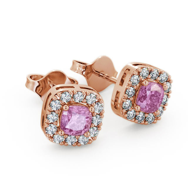 Halo Pink Sapphire and Diamond 1.12ct Earrings 18K Rose Gold - Turin GEMERG3_RG_PS_FLAT