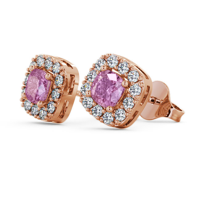 Halo Pink Sapphire and Diamond 1.12ct Earrings 18K Rose Gold - Turin GEMERG3_RG_PS_SIDE