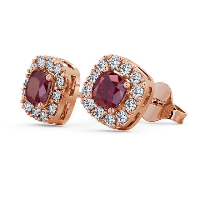 Halo Ruby and Diamond 1.12ct Earrings 18K Rose Gold - Turin GEMERG3_RG_RU_SIDE