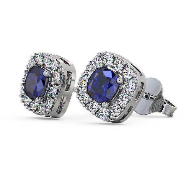 Halo Blue Sapphire and Diamond 1.12ct Earrings 18K White Gold - Turin
