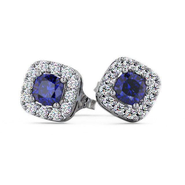 Halo Blue Sapphire and Diamond 1.12ct Earrings 18K White Gold - Turin GEMERG3_WG_BS_UP