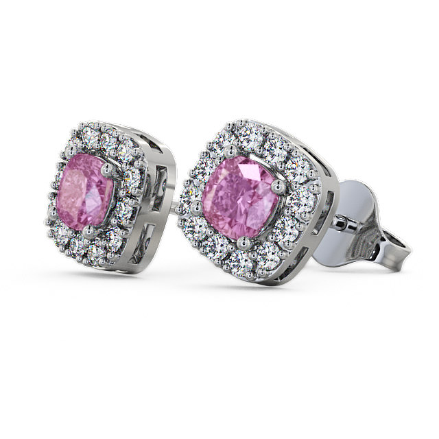 Halo Pink Sapphire and Diamond 1.12ct Earrings 18K White Gold - Turin GEMERG3_WG_PS_SIDE