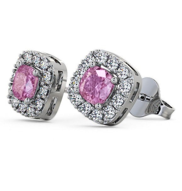 Halo Pink Sapphire and Diamond 1.12ct Earrings 18K White Gold GEMERG3_WG_PS_THUMB1 