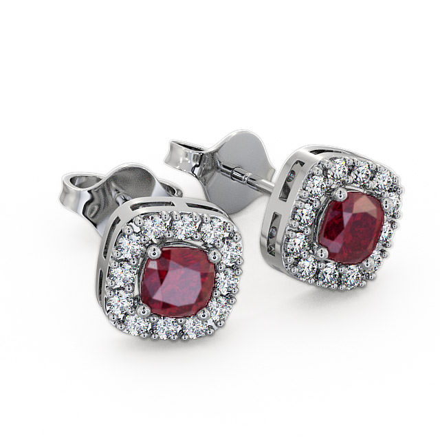 Halo Ruby and Diamond 1.12ct Earrings 9K White Gold - Turin GEMERG3_WG_RU_FLAT