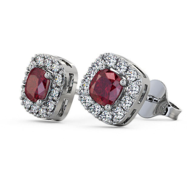 Halo Ruby and Diamond 1.12ct Earrings 9K White Gold - Turin GEMERG3_WG_RU_SIDE
