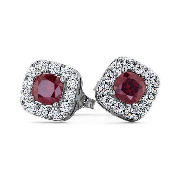 Halo Ruby and Diamond 1.12ct Earrings 9K White Gold - Turin GEMERG3_WG_RU_UP