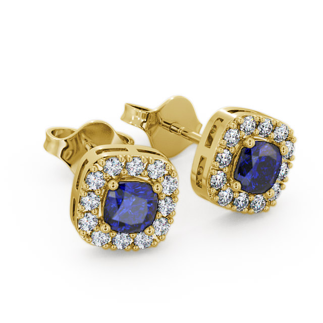 Halo Blue Sapphire and Diamond 1.12ct Earrings 9K Yellow Gold - Turin GEMERG3_YG_BS_FLAT
