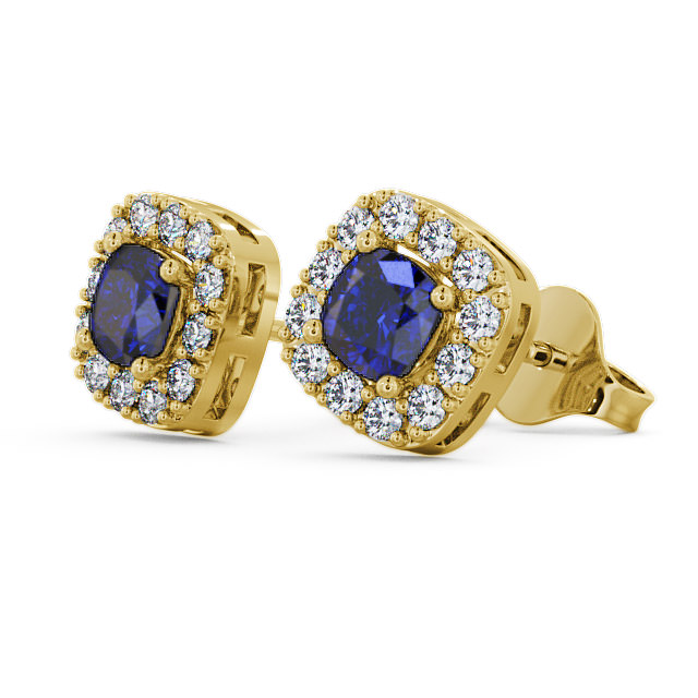 Halo Blue Sapphire and Diamond 1.12ct Earrings 9K Yellow Gold - Turin