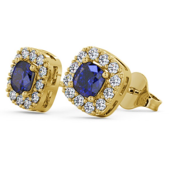 Halo Blue Sapphire and Diamond 1.12ct Earrings 9K Yellow Gold GEMERG3_YG_BS_THUMB1