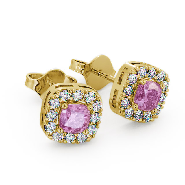 Halo Pink Sapphire and Diamond 1.12ct Earrings 9K Yellow Gold - Turin GEMERG3_YG_PS_FLAT