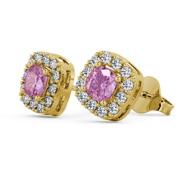 Halo Pink Sapphire and Diamond 1.12ct Earrings 9K Yellow Gold - Turin GEMERG3_YG_PS_SIDE