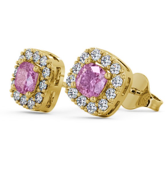 Halo Pink Sapphire and Diamond 1.12ct Earrings 9K Yellow Gold - Turin GEMERG3_YG_PS_THUMB1