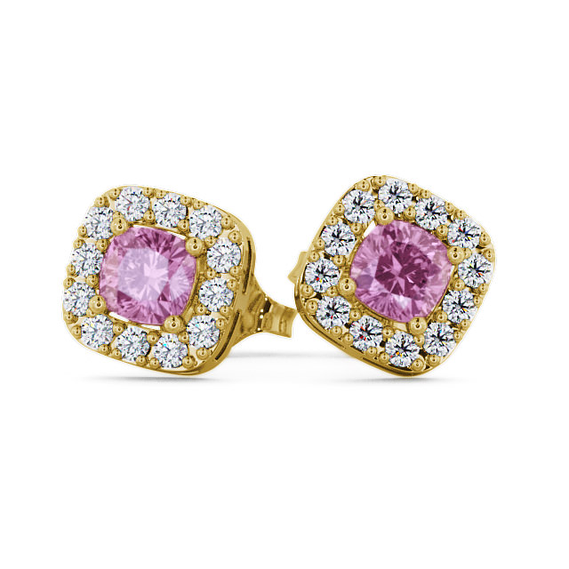 Halo Pink Sapphire and Diamond 1.12ct Earrings 18K Yellow Gold - Turin GEMERG3_YG_PS_UP
