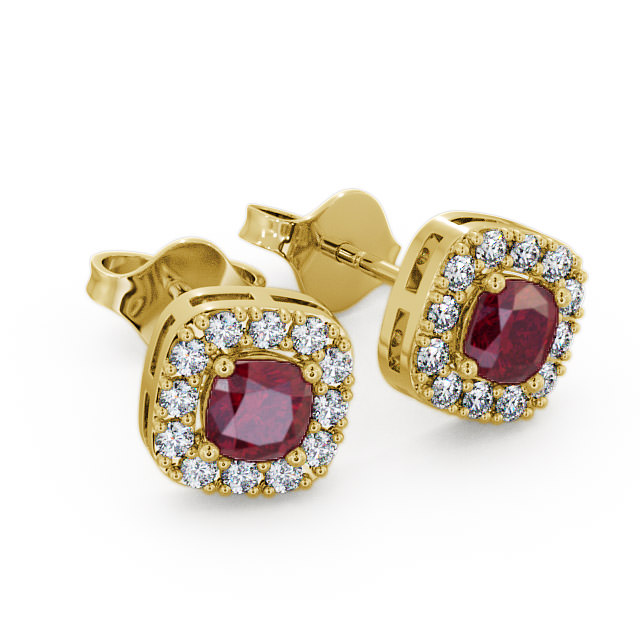 Halo Ruby and Diamond 1.12ct Earrings 9K Yellow Gold - Turin GEMERG3_YG_RU_FLAT