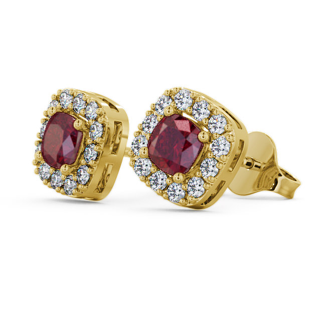 Halo Ruby and Diamond 1.12ct Earrings 18K Yellow Gold - Turin