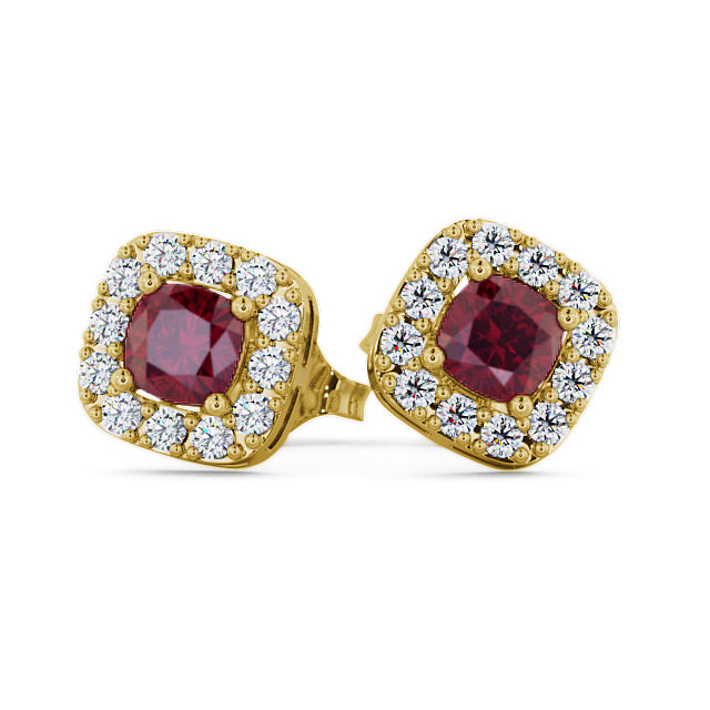 Halo Ruby and Diamond 1.12ct Earrings 18K Yellow Gold - Turin GEMERG3_YG_RU_UP