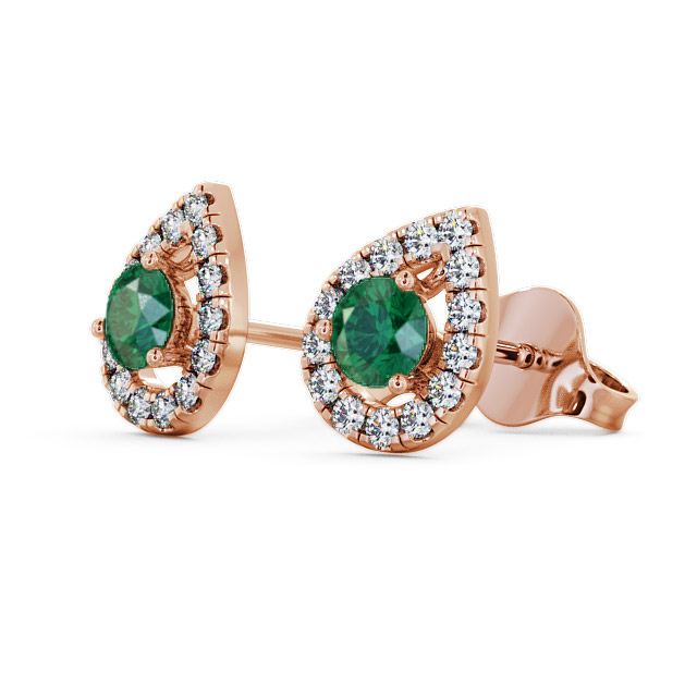Halo Emerald and Diamond 0.82ct Earrings 9K Rose Gold - Voleta GEMERG4_RG_EM_SIDE