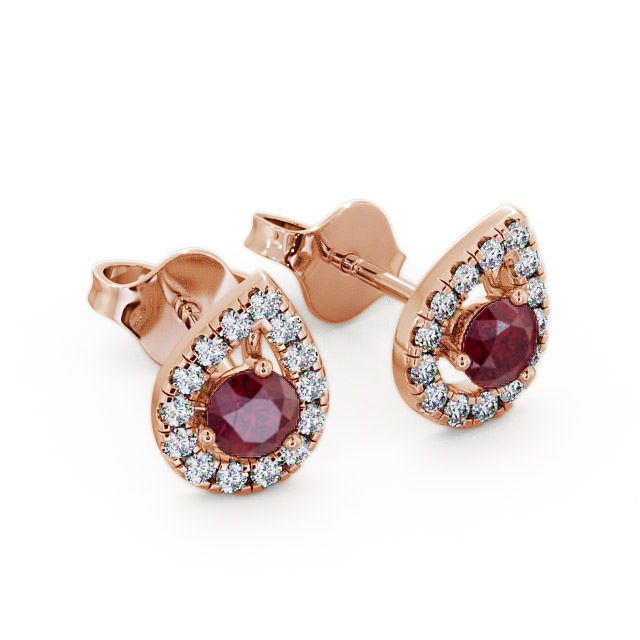 Halo Ruby and Diamond 0.96ct Earrings 18K Rose Gold - Voleta GEMERG4_RG_RU_FLAT
