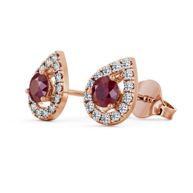 Halo Ruby and Diamond 0.96ct Earrings 18K Rose Gold - Voleta