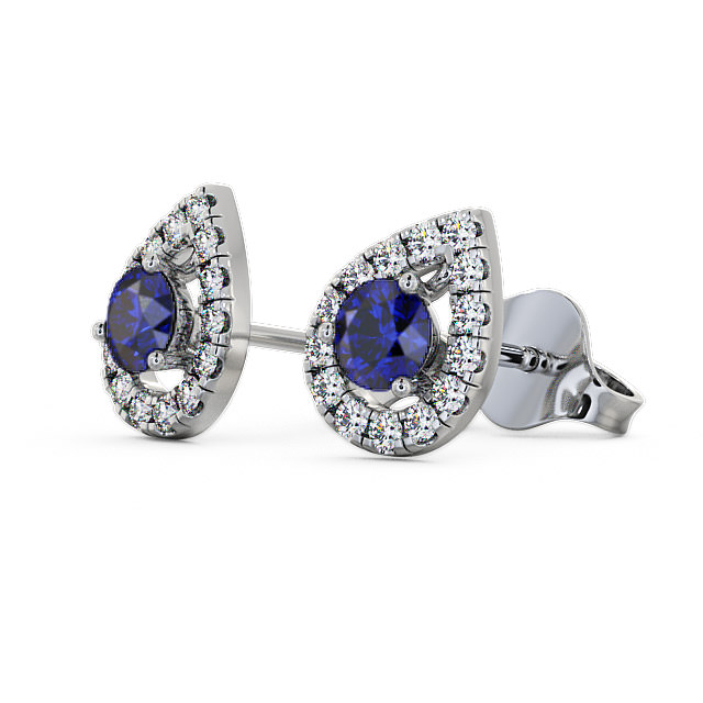 Halo Blue Sapphire and Diamond 0.96ct Earrings 18K White Gold - Voleta GEMERG4_WG_BS_SIDE
