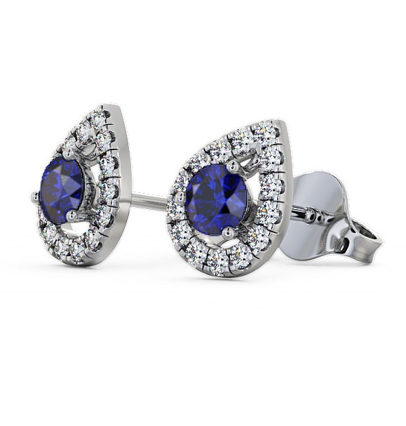 Halo Blue Sapphire and Diamond 0.96ct Earrings 9K White Gold GEMERG4_WG_BS_THUMB1