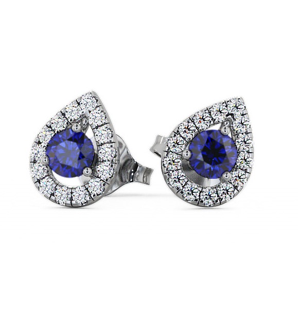  Halo Blue Sapphire and Diamond 0.96ct Earrings 18K White Gold - Voleta GEMERG4_WG_BS_THUMB2 