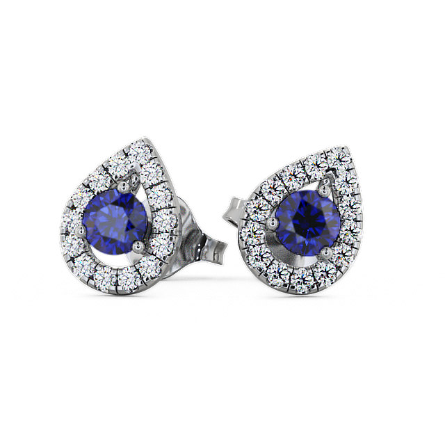Halo Blue Sapphire and Diamond 0.96ct Earrings 18K White Gold - Voleta GEMERG4_WG_BS_UP