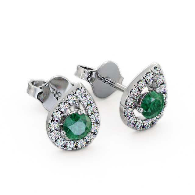 Halo Emerald and Diamond 0.82ct Earrings 18K White Gold - Voleta GEMERG4_WG_EM_FLAT
