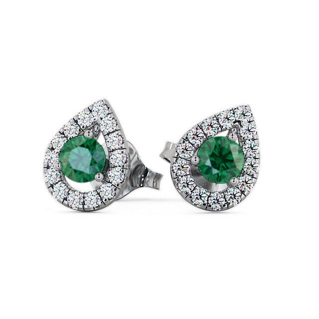 Halo Emerald and Diamond 0.82ct Earrings 18K White Gold - Voleta GEMERG4_WG_EM_UP
