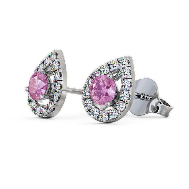 Halo Pink Sapphire and Diamond 0.96ct Earrings 9K White Gold - Voleta GEMERG4_WG_PS_SIDE