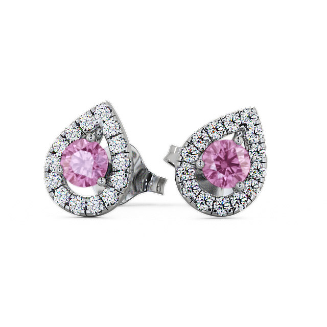 Halo Pink Sapphire and Diamond 0.96ct Earrings 18K White Gold - Voleta GEMERG4_WG_PS_UP