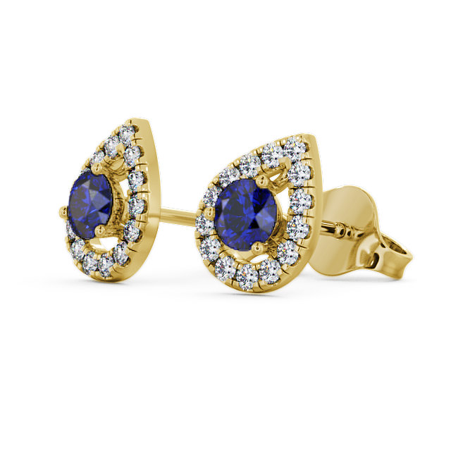 Halo Blue Sapphire and Diamond 0.96ct Earrings 9K Yellow Gold - Voleta