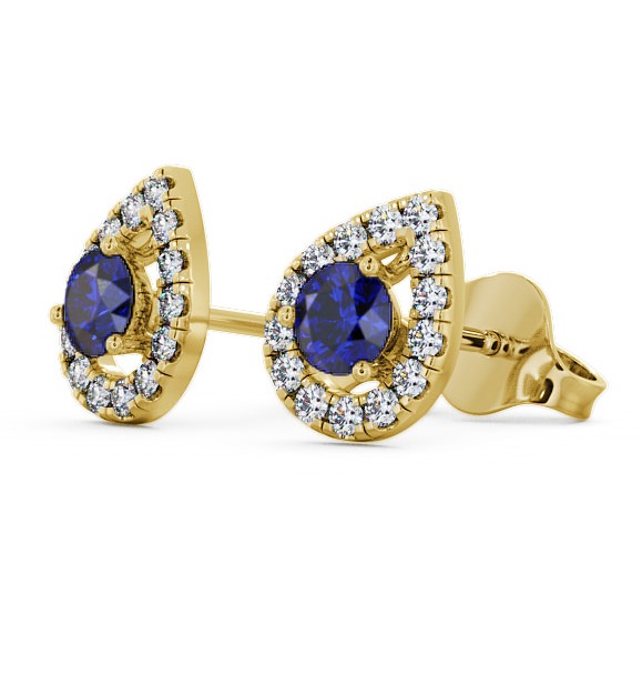 Halo Blue Sapphire and Diamond 0.96ct Earrings 9K Yellow Gold - Voleta GEMERG4_YG_BS_THUMB1
