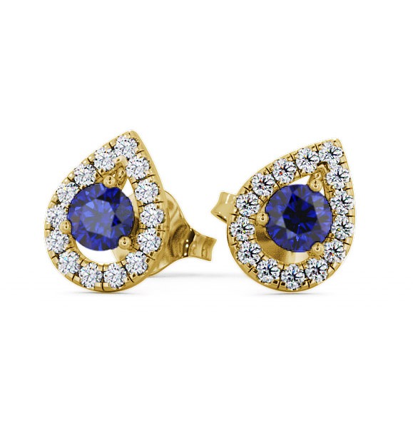  Halo Blue Sapphire and Diamond 0.96ct Earrings 9K Yellow Gold - Voleta GEMERG4_YG_BS_THUMB2 