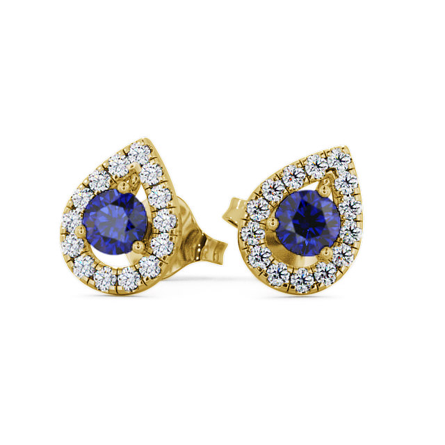 Halo Blue Sapphire and Diamond 0.96ct Earrings 9K Yellow Gold - Voleta GEMERG4_YG_BS_UP