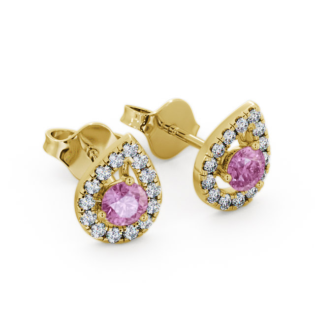 Halo Pink Sapphire and Diamond 0.96ct Earrings 9K Yellow Gold - Voleta GEMERG4_YG_PS_FLAT