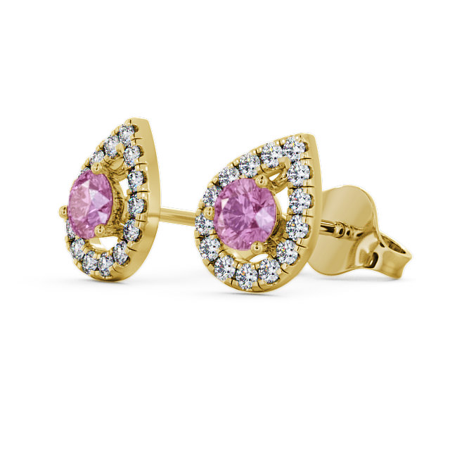 Halo Pink Sapphire and Diamond 0.96ct Earrings 9K Yellow Gold - Voleta GEMERG4_YG_PS_SIDE