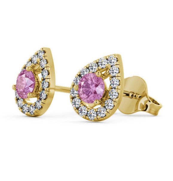  Halo Pink Sapphire and Diamond 0.96ct Earrings 18K Yellow Gold - Voleta GEMERG4_YG_PS_THUMB1 