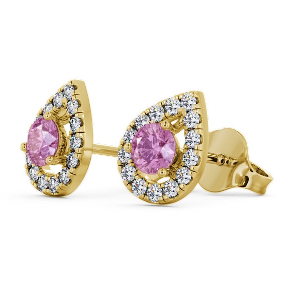 Halo Pink Sapphire and Diamond 0.96ct Earrings 9K Yellow Gold GEMERG4_YG_PS_THUMB1