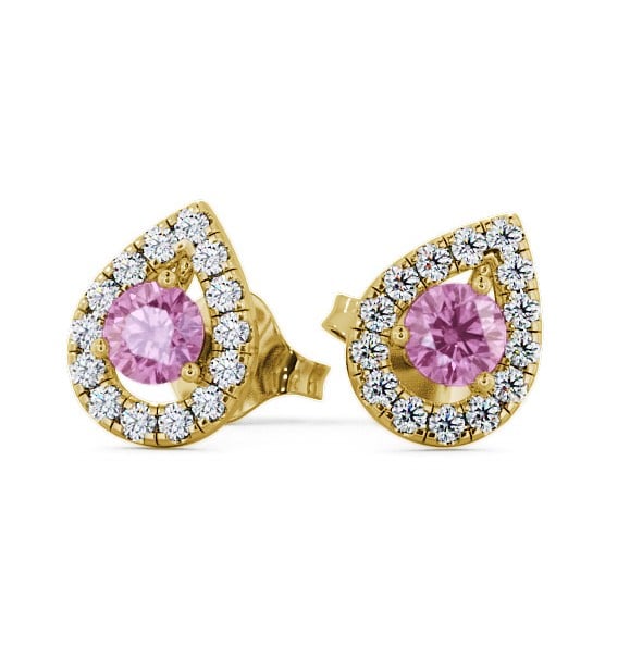  Halo Pink Sapphire and Diamond 0.96ct Earrings 9K Yellow Gold - Voleta GEMERG4_YG_PS_THUMB2 