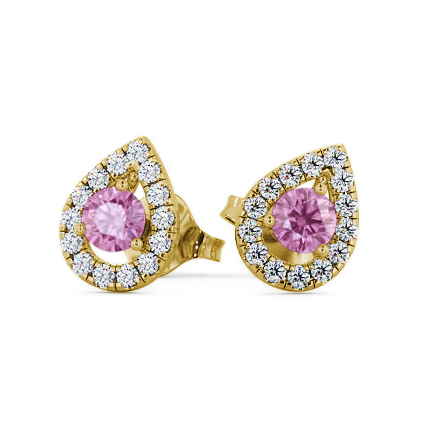Halo Pink Sapphire and Diamond 0.96ct Earrings 9K Yellow Gold - Voleta GEMERG4_YG_PS_UP