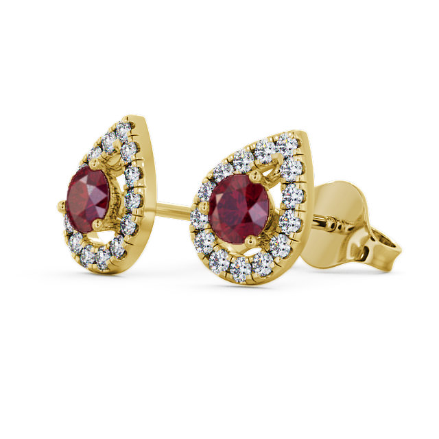 Halo Ruby and Diamond 0.96ct Earrings 18K Yellow Gold - Voleta GEMERG4_YG_RU_SIDE