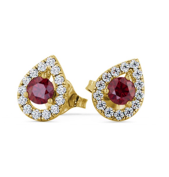  Halo Ruby and Diamond 0.96ct Earrings 18K Yellow Gold - Voleta GEMERG4_YG_RU_THUMB2 