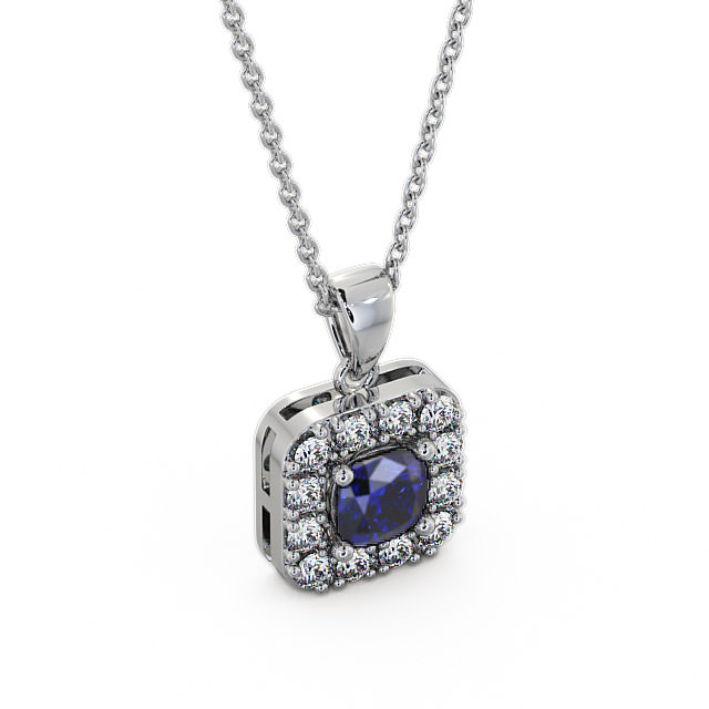 Halo Blue Sapphire and Diamond 1.90ct Pendant 18K White Gold - Atley GEMPNT14_WG_BS_THUMB2
